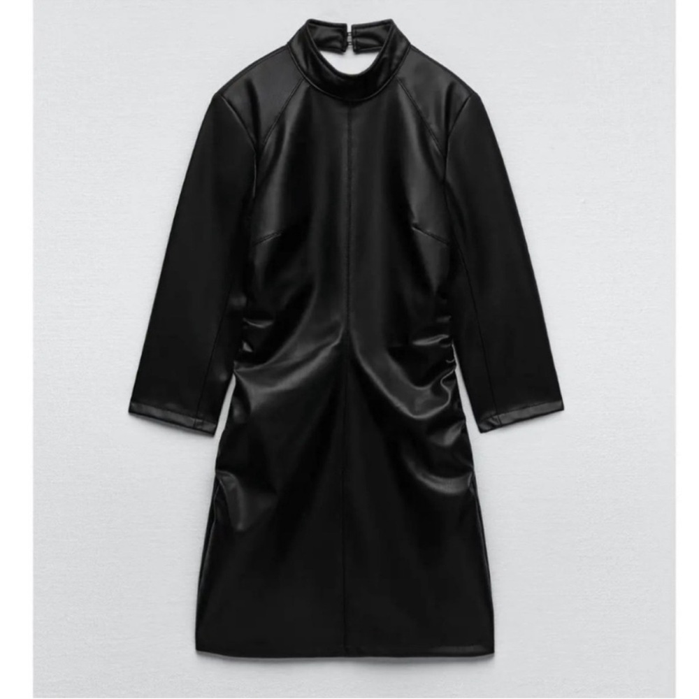 Zara Faux Leather Cutout‑Back Mini Dress – Black, Size S - Picture 2 of 6